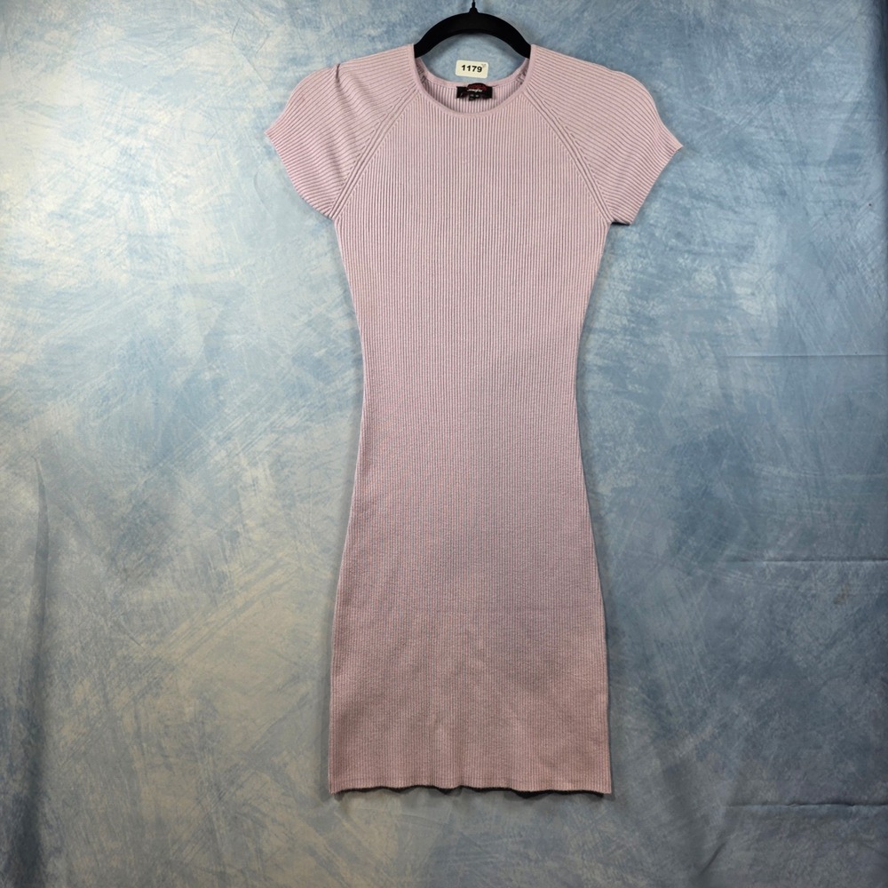 Dont Call Me Jennyfer Women Ribbed Knit Mini Dress Lavender Purple Short Sleve M
